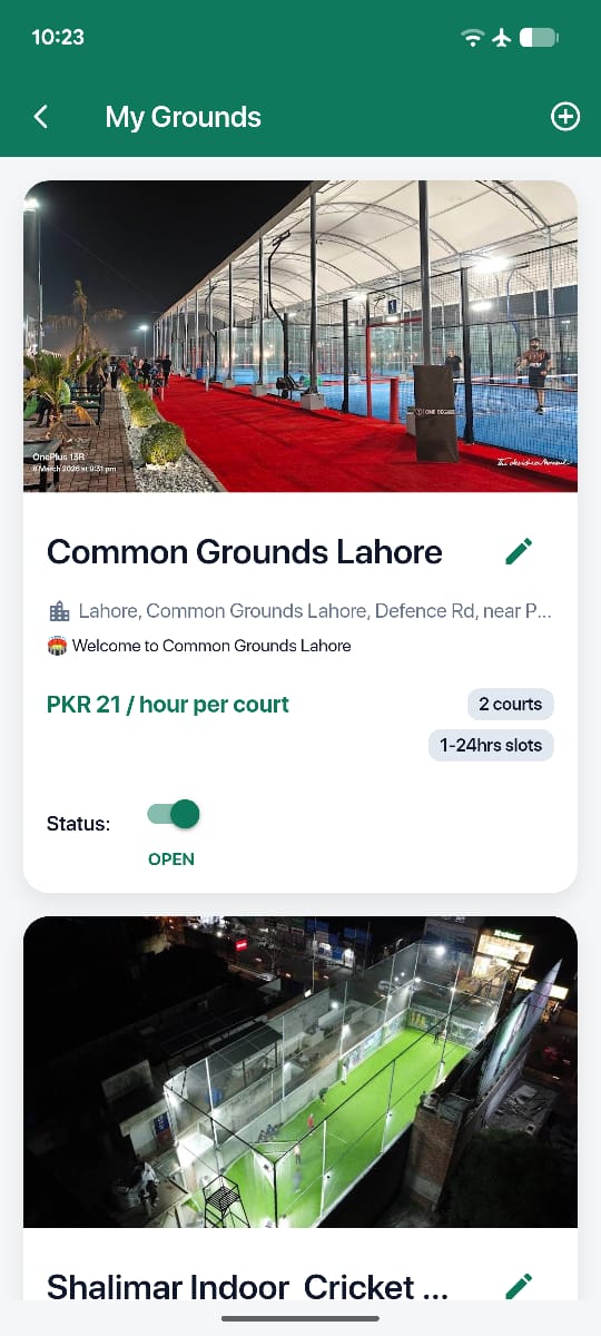 Adding a ground: name, description, price per hour and location on the map