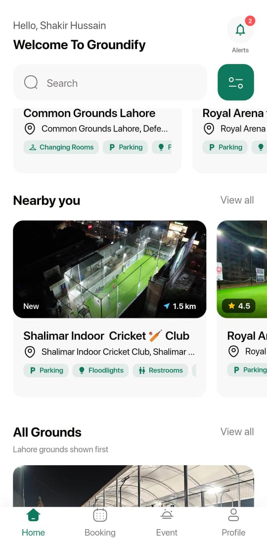 Nearby grounds with distance, and all grounds listed below